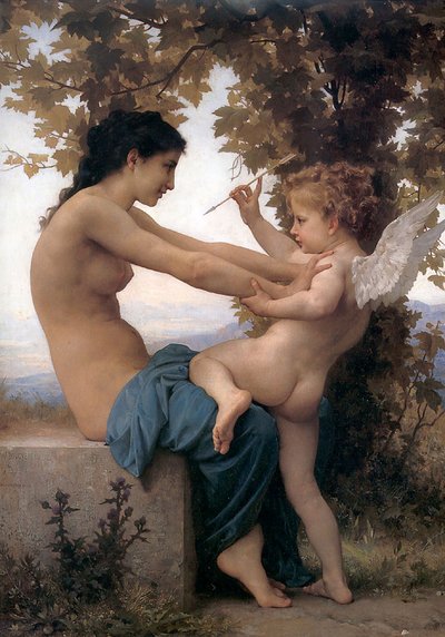 Jong meisje verdedigt zich tegen Cupido door William Adolphe Bouguereau